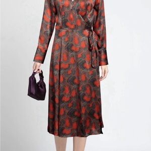 Equipment Red and Black Patterned Long Sleeve Dress